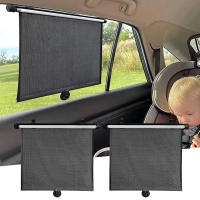 2Pcs Sombrilla De Ventana Lateral Para Coche Protección Solar Con Botón De Presión Cortina Retráctil Telescópica Bloqueo PVC Negro Y Blanco - details 0