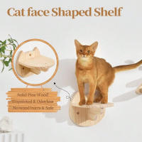 Estante De Madera Para Gato Montado En La Pared Con Escaleras Y Perches En Forma De Rostro De Gato Mobiliario De Mascotas Para Gatos Internos Dormitorio Y Descanso - details 3