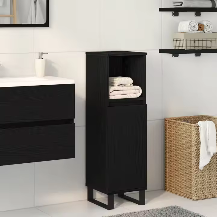 Armario de Baño vidaXL Negro Roble 30x30x100 cm Madera Elaborada - 1