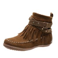 Botas De Mujer Retro Sólidas Con Flecos Y Cierre De Cremallera Botines Planos De Tacón Bajo Para Otoño Y Primavera - details 2