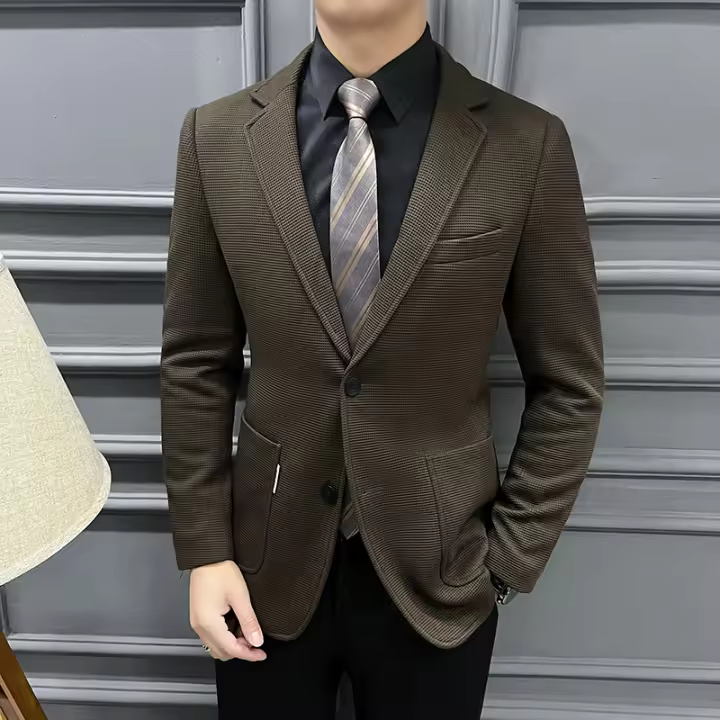 Chaqueta De Patoleta Verde Rayada Para Hombre Alta Calidad Moda Senior Primavera Otoño Casual Elegante Para Negocios - 1