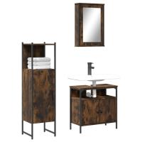 vidaXL Juego de muebles de baño 3 pzas madera contrachapada en color Negro/Roble ahumado/Roble Sonoma y más | almacenamiento funcional diseño moderno para baño dormitorio sala - details 1