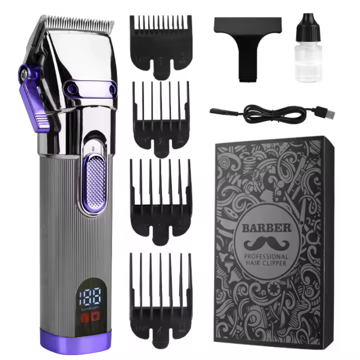 Cortadora de pelo de metal con pantalla digital LCD, aparato de cuidado personal, cortadora de pelo profesional recargable - 1