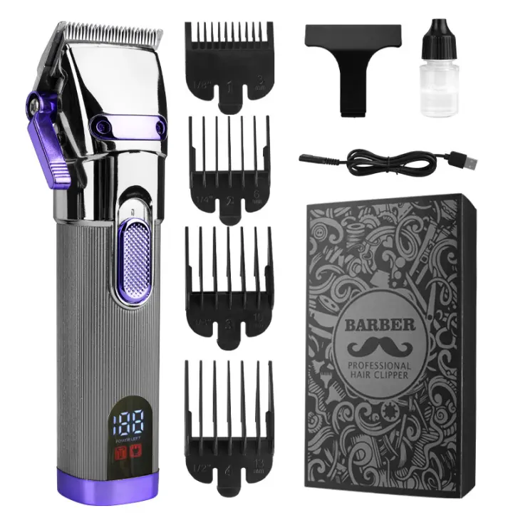 Cortadora de pelo de metal con pantalla digital LCD, aparato de cuidado personal, cortadora de pelo profesional recargable - 1