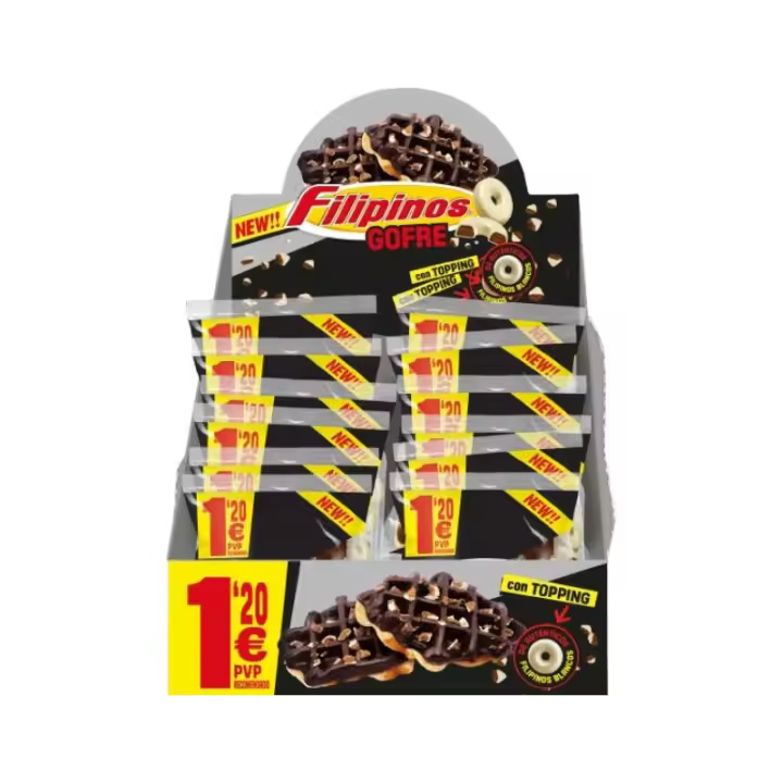 Gofres Filipinos con Chocolate Negro y Topping de Filipino Blanco  Pack de 12 Unidades *100gr Galletas Gofre Gourmet con Cobertura de Chocolate y Sabor Dulce - 1