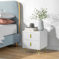 HOMCOM Mesita de Noche con 2 Cajones Mesilla de Noche Mesita Auxiliar con Patas de Metal para Salón Dormitorio Carga 40 kg 40x40x47 cm Blanco - details 1