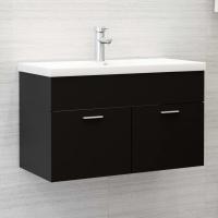 vidaXL Mueble con lavabo madera de ingeniería en color Blanco/Blanco brillante/Gris hormigón y más | almacenamiento funcional diseño moderno para baño dormitorio sala - details 3
