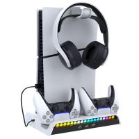 Base de refrigeración para consola PS5 Slim, soporte para Gamepad con flujo de aire de 3 velocidades, colgador de auriculares de carga con luces RGB - details 4
