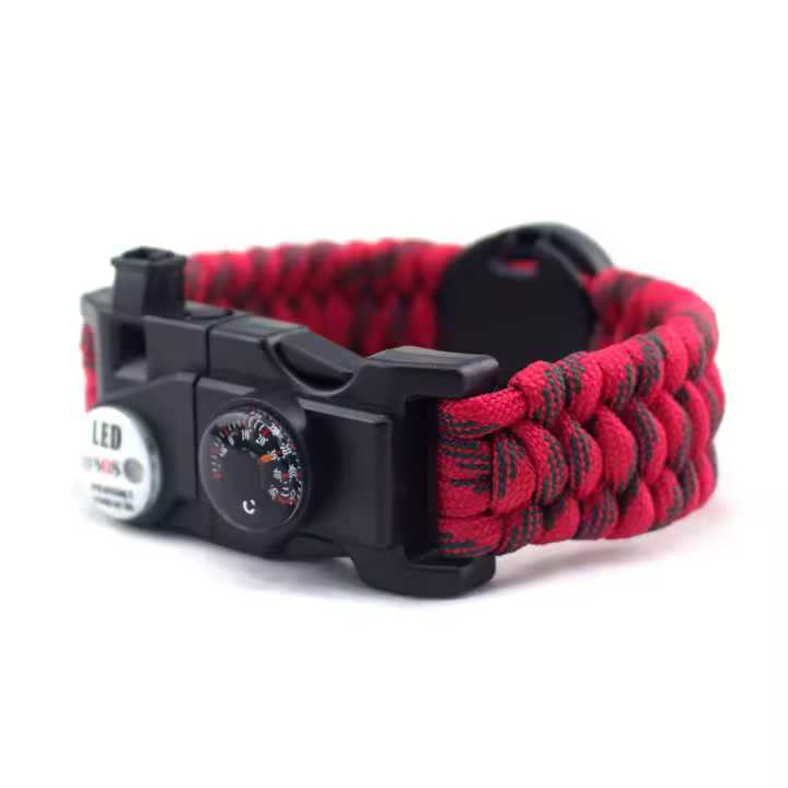 Pulsera de supervivencia 2 en 1, cuerda de paracaídas de 7 núcleos, equipo de pulsera deportiva de emergencia, brújula impermeable, luz SOS, termómetro, silbato de rescate, encendedor - 1