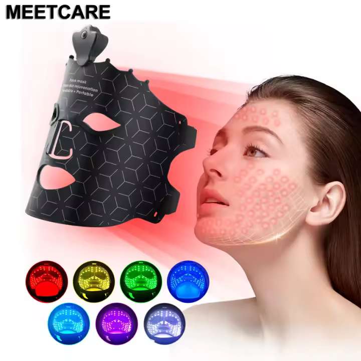 Máscara Facial LED De 7 Colores Con 80 Piezas De Silicona Suave Flexible Terapia Photon Para Acné Y Control De Grasa Mejora La Reparación Celular - 1