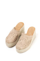 Lyla Wang Sandalias zueco mujer con cuña alta de espartos y plataforma con diseño crochet - details 12