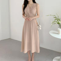 Vestido A-Line Sin Mangas Para Mujer REALEFT Elegante Con Cruz Frontal V-Neck Verano Casual Largo Cintura Imperio Sin Sastre - details 22