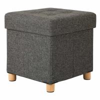 Taburete reposapiés cuadrado con almacenamiento y tapizado capitoné, patas de madera maciza, asiento acolchado de espuma, disponible en gris oscuro, gris claro y azul marino - details 10