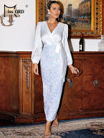 Vestido Elegante De Seda Con Detales De Lámpara Y Cuello En V Para Mujer Vestido De Noche De Fiesta Cocktail Slim Fit Con Manga Larga Y Cierre De Cordón - details 19