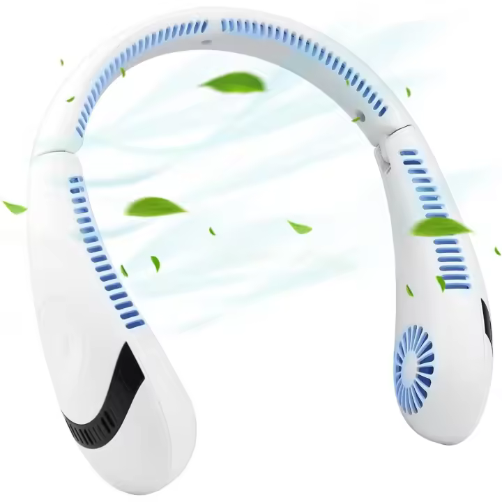 Ventilador portátil, plegable, para Colgar en el cuello, recargable por USB with 3 velocidades, sin Aspas, ideal para Viajes, camping y Running (5000 mAh) (Blanco) - 1