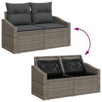 Sofá de jardín para 2 personas con almacenamiento y cojines de ratán gris - details 6