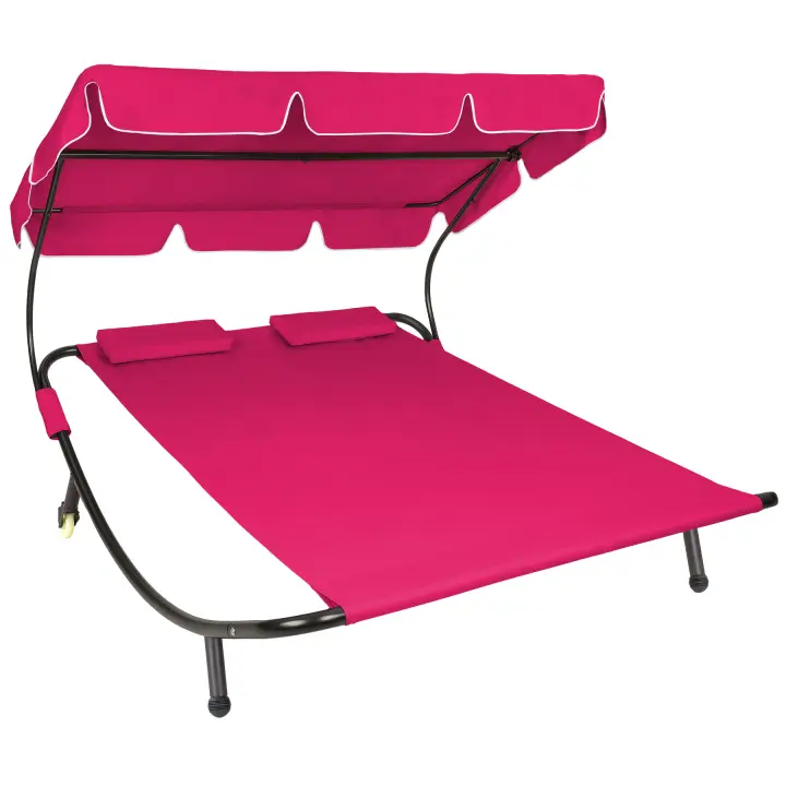 Tectake - Tumbona doble  Estructura robusta de metal  Con parasol plegable  Fácil y rápido montaje  Para interiores y Exteriores  Para 2 personas - 1