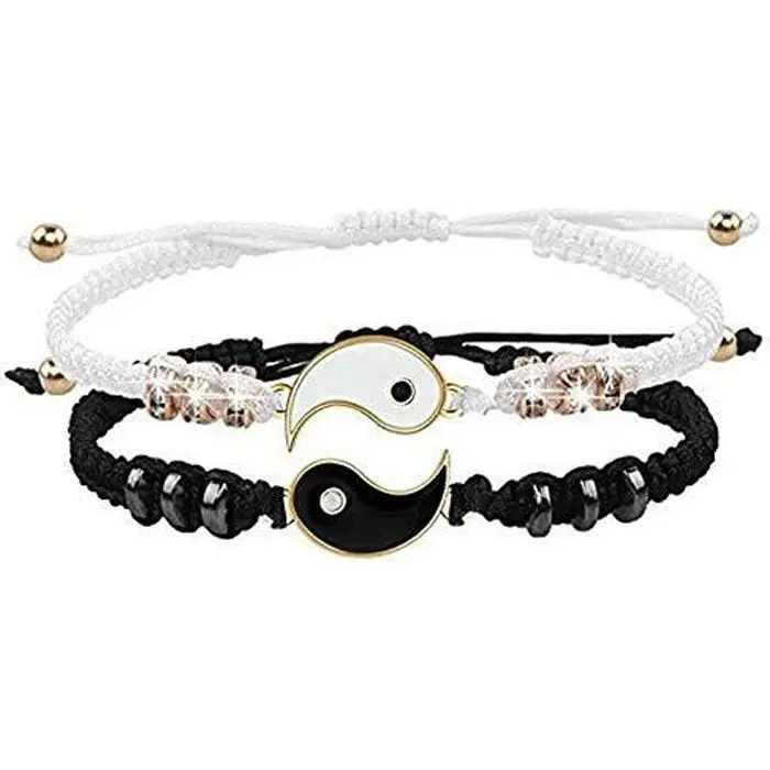 Pulseras de mejor Amiga Para 2, pulsera de Cordón ajustable Yin Yang para mejor Amiga, Relación de Amistad, Novio o Novia, regalo - 1