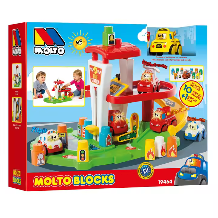 Juego construcción estación de bomberos con coche electrónico, luz y sonido 53x31x31 cms (Molto 19464) - 1