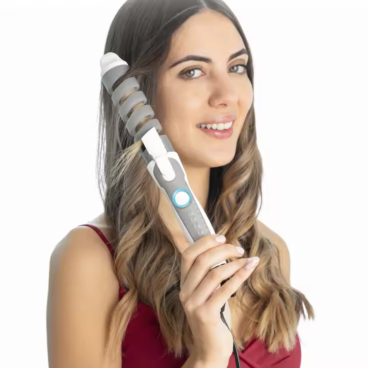 InnovaGoods - Rizador de pelo cerámico SPIHAIR, diseño espiral multifunción, ondas y rizos profesionales, recubrimiento cerámico, calentamiento rápido hasta 190 ºC, Blanco, Cerámica - 1