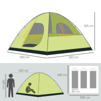 Outsunny Tienda de Campaña Familiar 3 Personas Tienda de Camping UPF 30+ Impermeable hasta 1500 mm con Doble Capa Bolsillos y Bolsa de Transporte 300x300x185 cm Gris y Amarillo - details 2