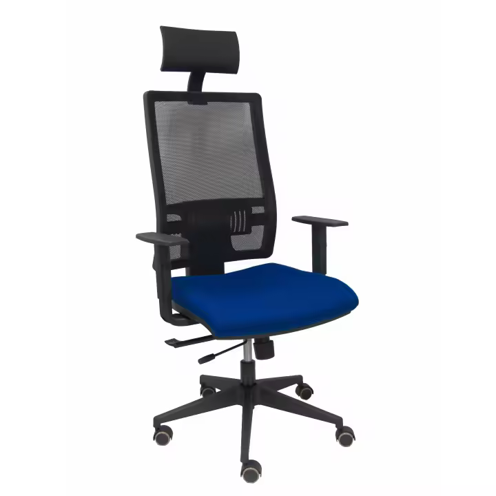 Piqueras Y Crespo Silla de Oficina Ergonómica con Brazos Regulables y Cabecero Fijo, Respaldo de Malla Transpirable y Apoyo Lumbar Regulable, en Color Azul Marino - 1