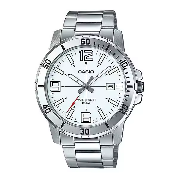 Reloj Casio MTP-VD01D-7BVUDF Army plata esfera blanca - 1