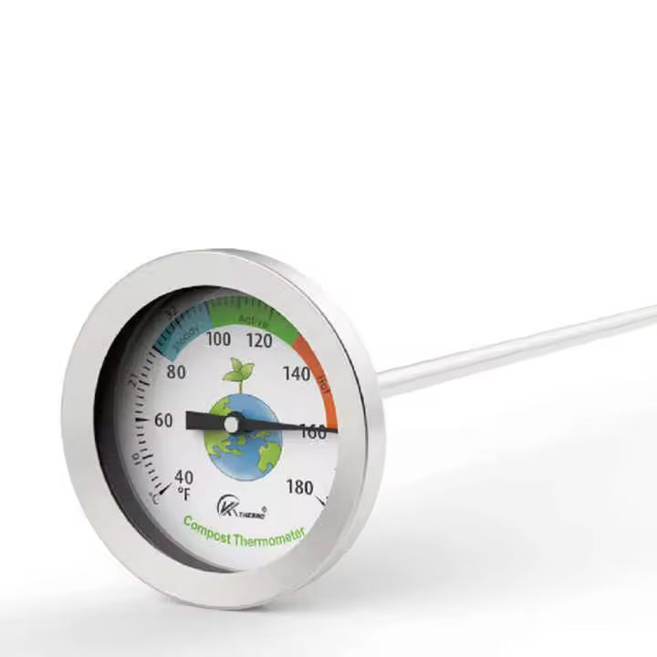 Termómetro de suelo para compost con sonda larga de acero inoxidable y esfera bimetálica de 200 mm y 500 mm. - 1