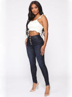Nuevas Jeans Stretchy Para Niñas Cintura Alta Vintage Azul Mecánica Recta Casual Pantalones De Calle Con Botones Y Bolsillos - details 15