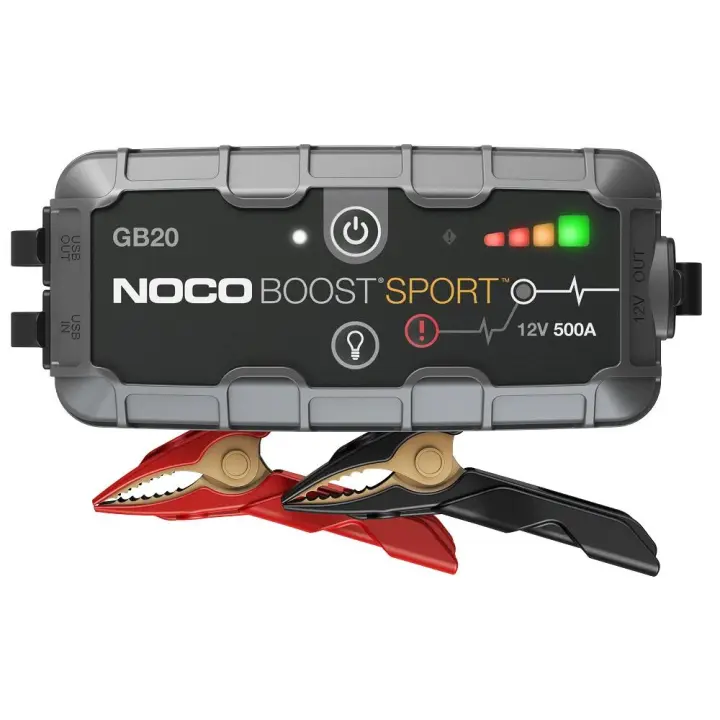 NOCO Boost GB20: Arrancador de Batería de Litio de 500A UltraSafe – Antichispas y Protección contra Polaridad Inversa – Power Bank USB y Linterna LED – para Motores de Gasolina hasta 4,0L - 1