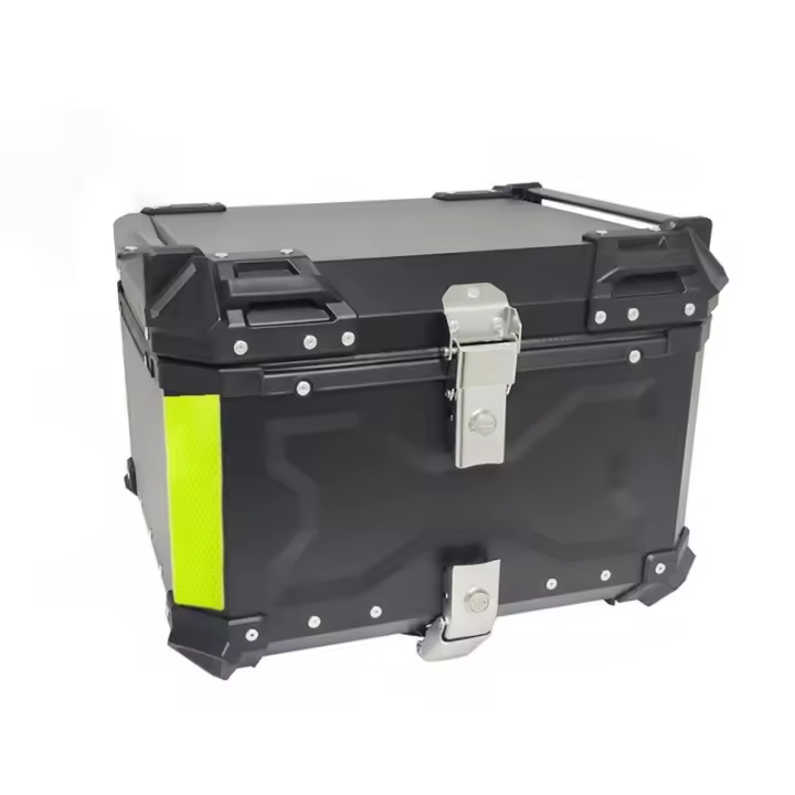 Baúl para moto, impermeable, de aleación de aluminio con cierre de seguridad, 55 litros, color negro - 1