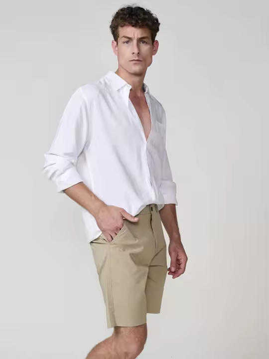 Koroshi - Camisa manga larga de lino y viscosa para hombre con bolsillo frontal, fresca y transpirable, ideal para oficina y terraza - 1