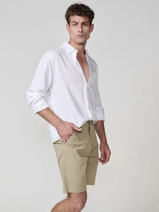 Koroshi - Camisa manga larga de lino y viscosa para hombre con bolsillo frontal, fresca y transpirable, ideal para oficina y terraza - 1