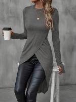 Camiseta Larga De Mujer Para Otoño 2024 Slimming Casual De Manga Regular Suave Algodón Estilo Oficina Longitud Rodilla - details 19