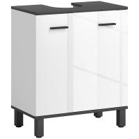 HOMCOM Mueble Bajo Lavabo, Mueble de Baño Compacto con Estante Ajustable, 2 Puertas, Estilo Moderno, para Lavabo con o sin Pedestal, 60x34x70 cm, Blanco Brillo - details 0
