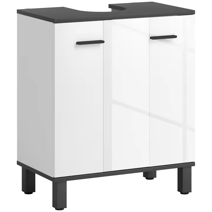 HOMCOM Mueble Bajo Lavabo, Mueble de Baño Compacto con Estante Ajustable, 2 Puertas, Estilo Moderno, para Lavabo con o sin Pedestal, 60x34x70 cm, Blanco Brillo - 1