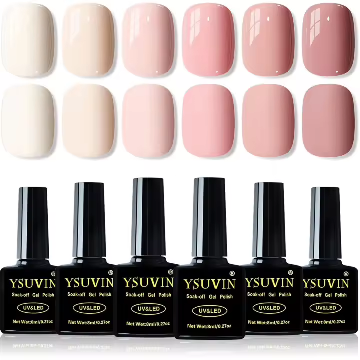 Esmalte Semipermanente, 6 Colores Rosa Nude​ Kit Uñas Semipermanentes, Pintauñas Semipermanentes Soak Off UV/LED Gel Uñas Diy Manicura Nail Art Set, 8ml - 1