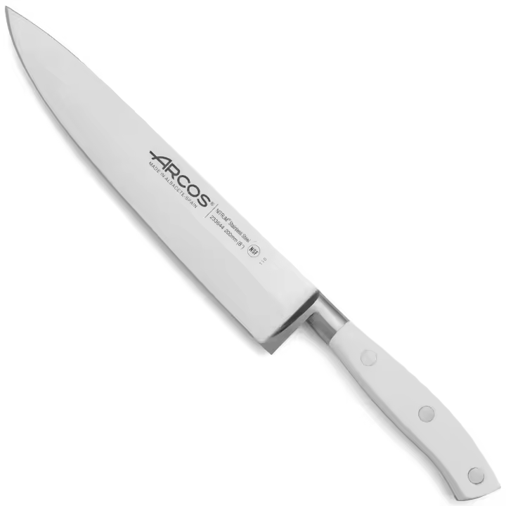 ARCOS Riviera Blanc - Cuchillo de Chef (200 mm) - Hoja de Acero Inoxidable Forjado Nitrum® - Mango Blanco de Polioximetileno (POM) - 1