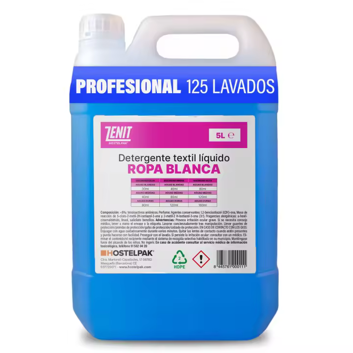 Hostelpak  5 l  Detergente líquido Ropa blanca  125 lavados  jabon lavadora  detergente liquido lavadora - 1