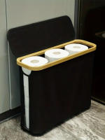 Cesta De Almacenamiento Grande Con Estante Y Porta Papel De 12 Rolls De Tissue Cubierta De Tela Oxford Y Bamboo - details 1