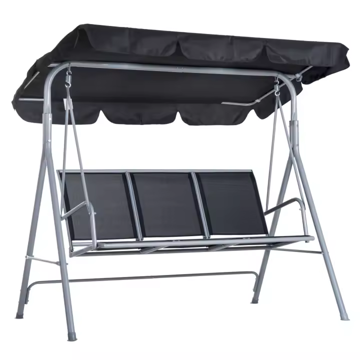 Outsunny Columpio Balancín Jardín de 3 Plazas con Toldo Ajustable Respaldo Transpirable y Marco de Metal para Terraza Balcón Exterior Carga 240 kg 171x108x154 cm - 1