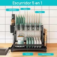WellHome Escurreplatos de Tres Niveles color Negro – Organizador de Platos de Gran Capacidad para Cocina y Fregadero - details 2