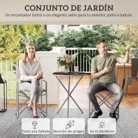 Outsunny Conjunto de Muebles de Jardín de 3 Piezas Juego de Muebles de Balcón con 2 Sillas Plegables Mesa con Encimera de Vidrio Templado y Estructura de Acero para Terraza Patio Exterior Gris Oscuro - details 3