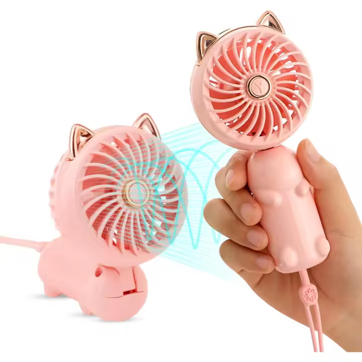 Ventilador portátil de mano, mini ventilador de mano USB con Batería recargable Y 3 velldades, Lindo ventilador Eléctrico - 1