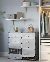 Organizador de zapatos modular, color blanco o negro, zapatero elegante con 10 estantes ajustables, apilable, con puerta - details 6