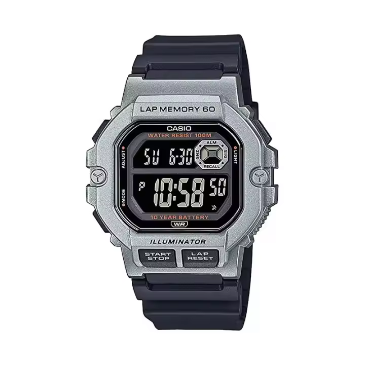 Reloj Casio caballero WS-1400H-1BV correa negra caucho caja plateada perfecto para nadar y bucear WS1400H1BV - 1