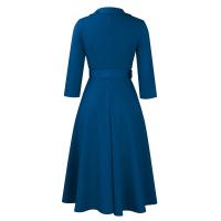 Vestido Elegante Para Oficina Para Mujer Cuello Redondo V Cintura Ajustada Pleated Midi Formal Business Work Dress OL - details 49