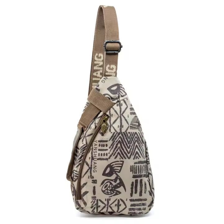 DUNNE BRAND YAN SHUANG Bandolera “Tribal King” - Blanco y Gris, Algodón y Piel, Hecha a Mano, Unisex, Regalo Especial - 1