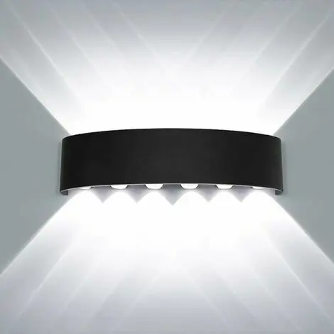 Aplique de pared LED para interior, 12 W, moderno aplique de pared negro, aplique de pared exterior de aluminio resistente al agua para sala de estar, dormitorio, pasillo, escalera, luz blanca - 1