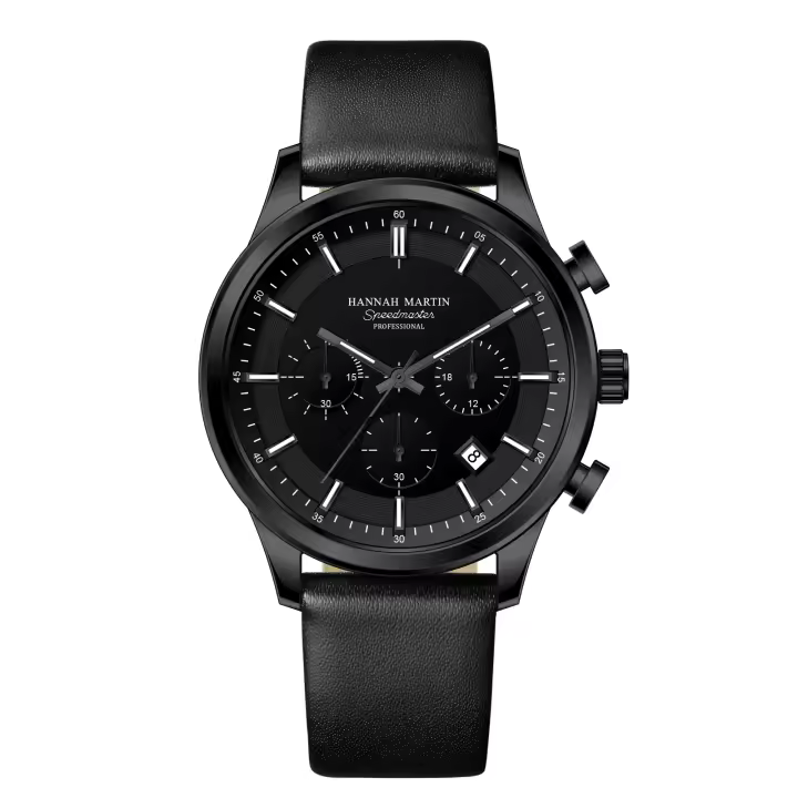 Reloj De Cuarzo Para Hombres Hannah Martin Multifuncional Deportivo Casual Con Dial De Tiempo En Cuero Resistente Al Choque Y Agua Movimiento De Cuarzo - 1
